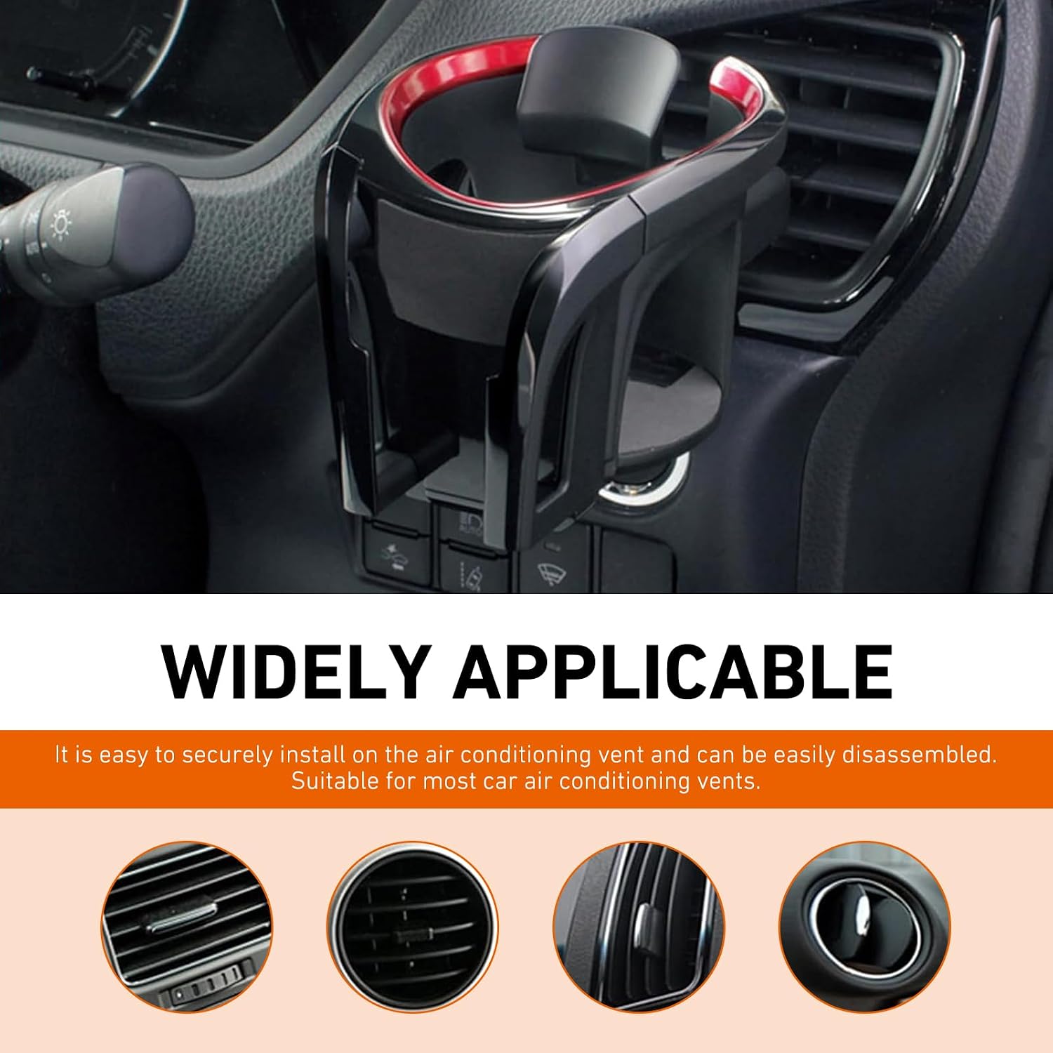 Car Cup Holder, 2 in 1 Vent Mount for Phone and Water Bottle, ABS Adjustable Stand with Non-slip Silicone Mat, Multi-functional Interior Storage Stand for Most Vehicles (Black)