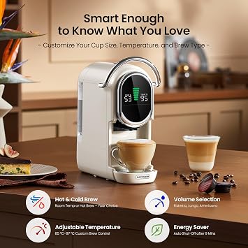 Magician1 Mini Pod Coffee Machines 5 in 1 for Nespresso Original OL, Dolce Gusto, Lavazza A Modo Mio Capsule, ESE 44mm Pads and Espresso Ground Coffee, 20 Bar, 1450W, Hot/Cold Brew for Home & Office