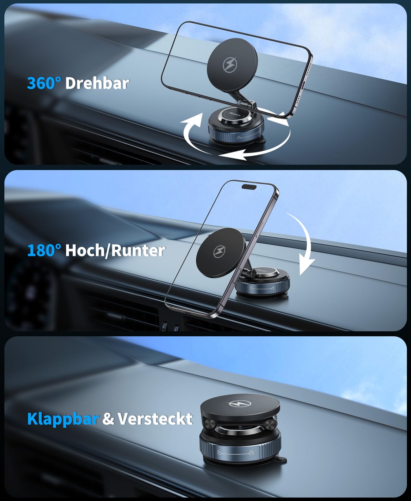 Beeasy für MagSafe Autohalterung 15W Handyhalterung Auto mit Ladefunktion, Magsafe Ladegerät Kfz Magnet Wireless Car Charger mit Vakuum Saugnapf für iPhone 17 16 15 14 13 12 Pro Max