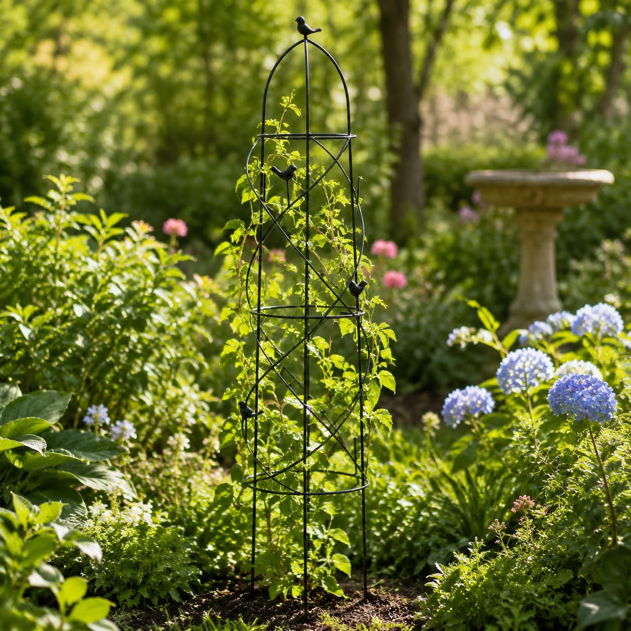 Eisen Garten Rankhilfe Pflanzenstütze Rankgitter Rankstab Gefertigt aus Massivem Eisen für Langlebigkeit für Gartenbereich Balkon Terrasse Pflanzenpflege, Mittel (116 cm hoch)