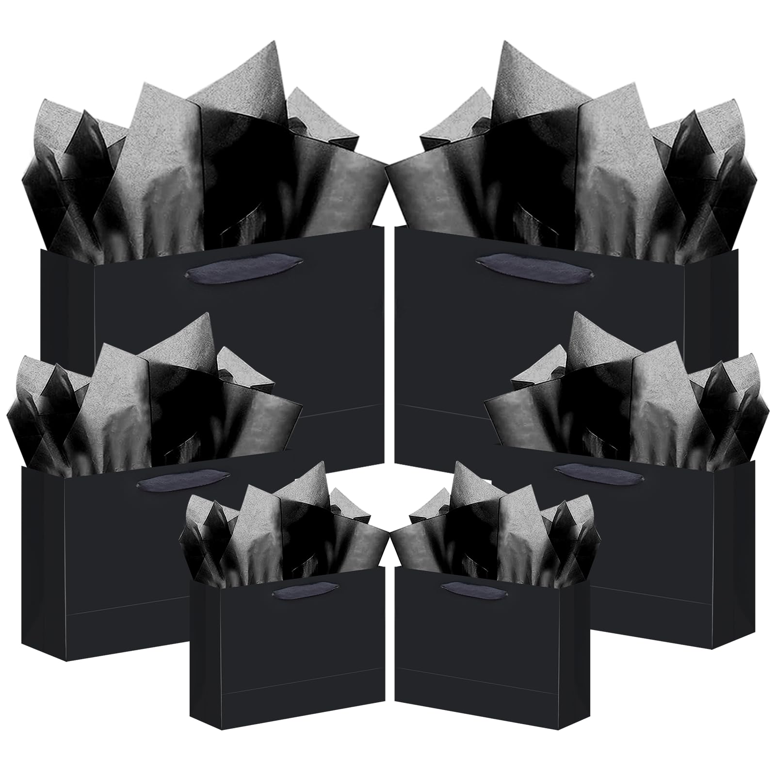qiqee 10PCS Black Gift Bags with Ribbon Handles Mulit Assorted Sizes Gift Wide Bags (2pcs Large 13", 4pcs Medium 9.6", 4pcs Small 6.3",Tissue Paper)