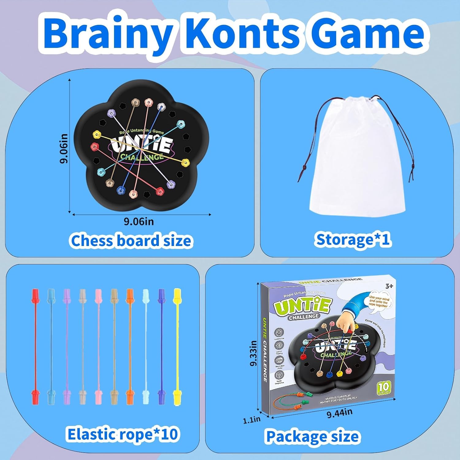 Rope Untangling Puzzle Game, Brainy Knots Game, Brainy Knots with Multi-Level Challenges, Travel Games, Board Games, Gifts for Adult