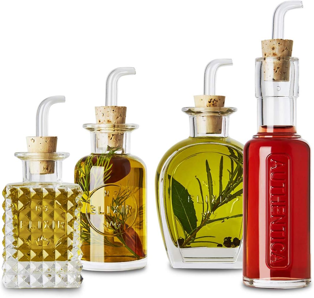 Luigi Bormioli - Elixir Eco-conscious Condiment Set - Oil and Vinegar, Recyclable Glass Bottles, Set of 4, 3 x 100ml, 1 x 125ml
