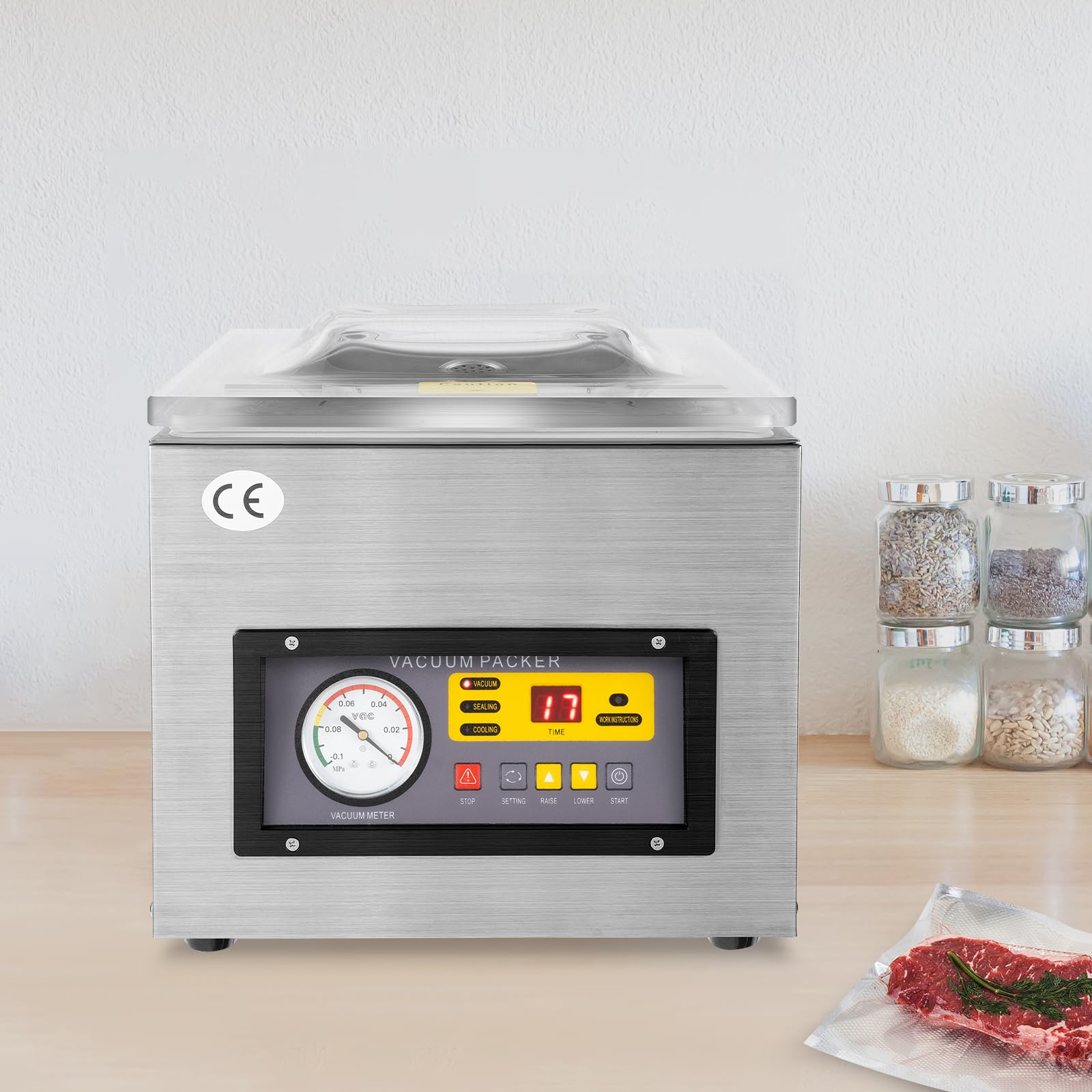 Macchina per sottovuoto da 120 W da tavolo industriale per sottovuoto 2CFM, 220 V commerciale da tavolo sottovuoto pacchetto in acciaio inox automatico potenza imballaggio per fabbriche alimentari
