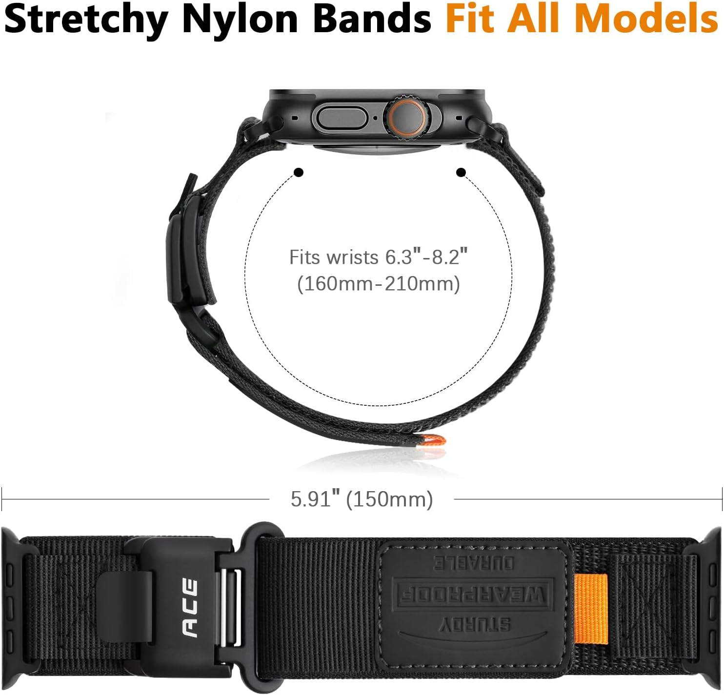 Compatible with Apple Watch Ultra Band for Men Comfortable Soft Nylon Sport Loop with Magnetic Hook Lock-Buckle for iWatch 49mm(Ultra3/2),46mm(Series 11/10),45mm(9/8/7),44mm(SE3/2/SE/6/5/4),42mm(3/2/1) (Black, 49/46/45/44/42mm(Series 3 2 1))