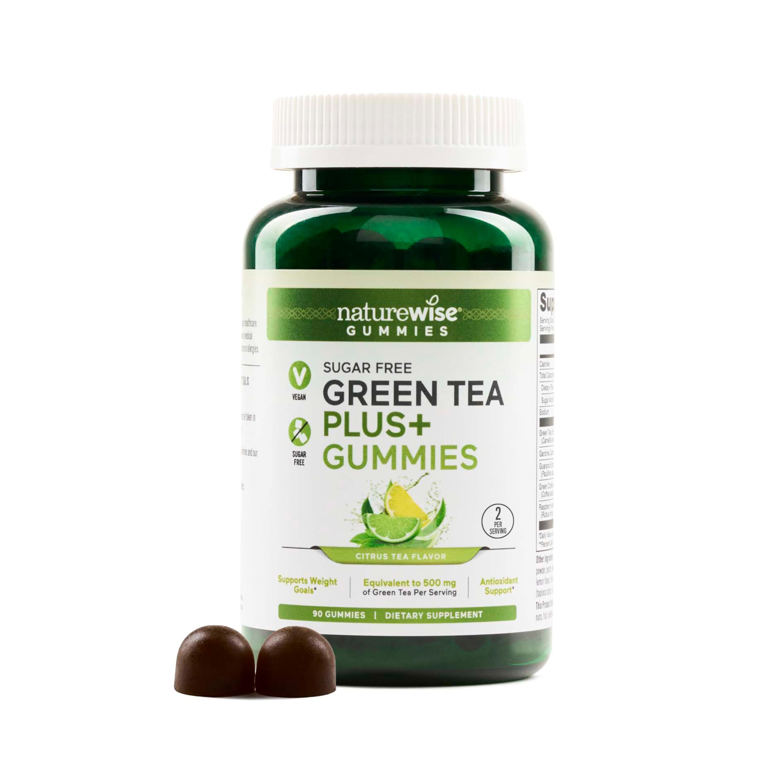 NatureWiseGreen Tea Gummies - Keto, Sugar Free - Supports Fitness Goals for Women & Men - 500mg Green Tea + Raspberry Ketones, Garcinia Cambogia - Vegan, No Gluten - 90 Count[45-Day Supply]