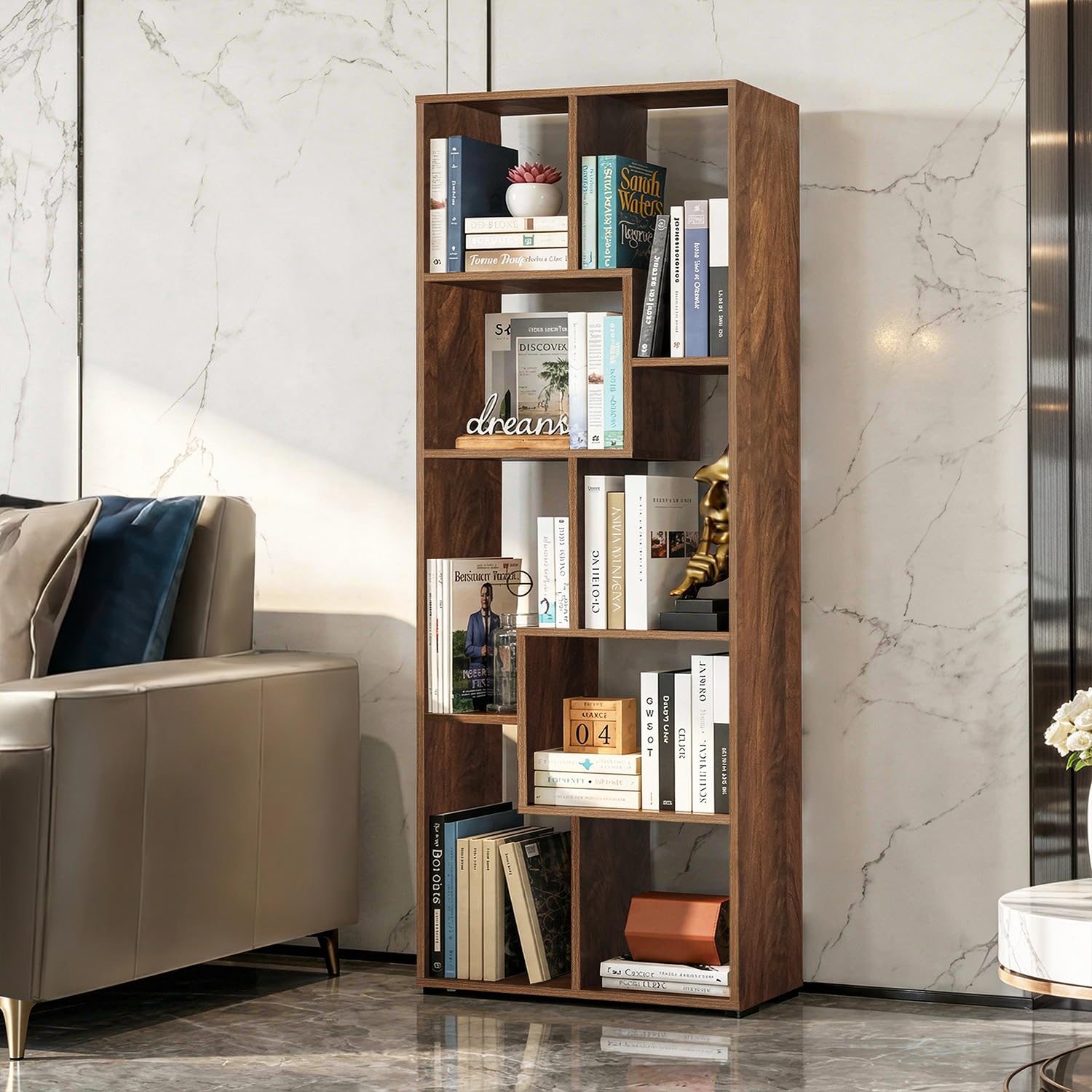 ABOUT SPACE Book Shelf for Home - 8 Shelves, Modern Engineered Wood Book Rack for Study Room, Book Organizer Stand for Library, Bedroom, Living Room, Office (L 60 x B 24 x H 161cm -Walnut)-image-23