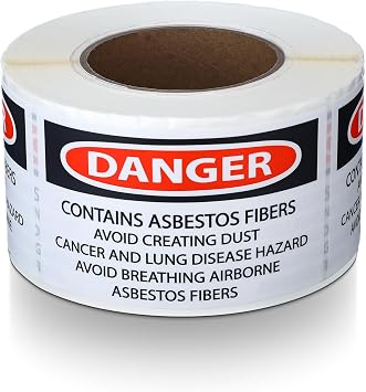 500 PCS "DANGER CONTAINS ASBESTOS FIBERS, AVOID CREATING DUST. etc" Hazard Warning Label - 5" Width x 3" Height Workplace Warning Sign, Pressure Sensitive Vinyl, Red/Black On White