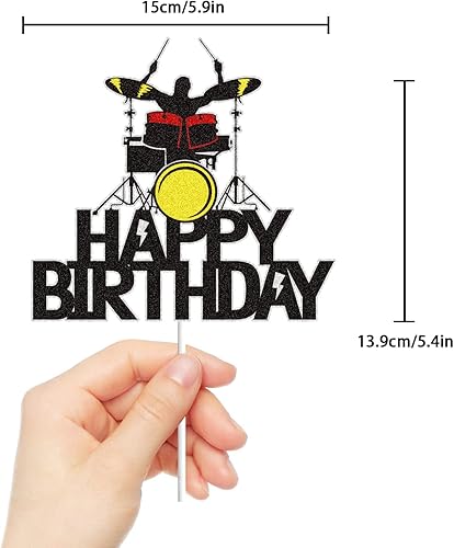 Miniatura 2 de Kit de batería para decoración de pastel de cumpleaños, notas musicales negras con purpurina musical, decoración de pasteles, reproductor de música,