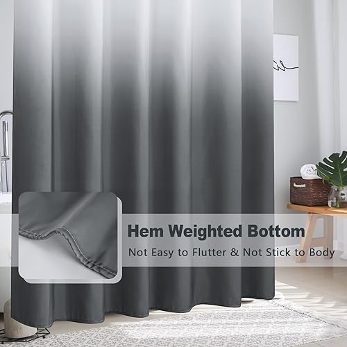 Miniatura 3 de AooHome Cortinas de ducha de tela, juego de cortinas de ducha de tela gris degradado, cortina de ducha de tela lavable gris y blanca, cortinas de