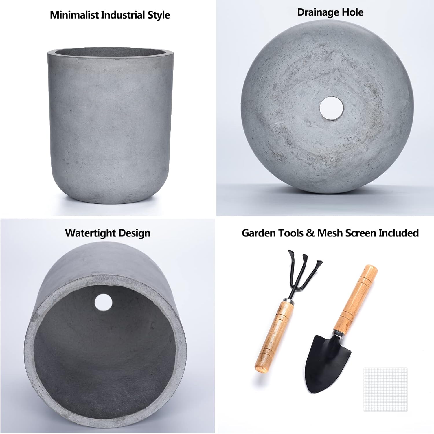 Round Concrete Planter Pot, Large Cement Planter Containers with Drainage Hole for Indoor Plants & Outdoor,12.3" H, Slate Gray