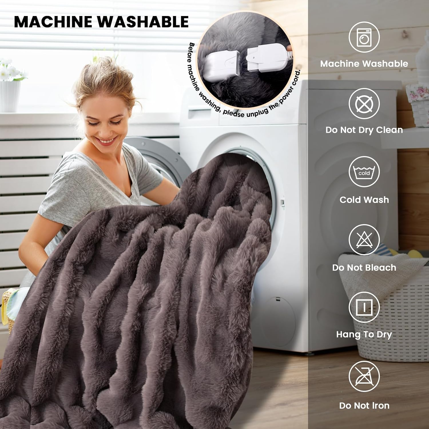 Heated Blanket Electric Throw - Soft Cozy Faux Fur Bubble Electric Blankets with 6 Time Settings, 8 Heating Levels, Fast Heating & Overheat Protection, Machine Washable (59" x 79", Gray)