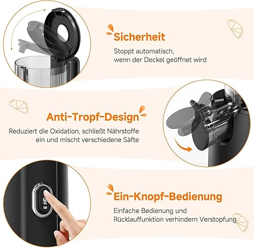 Miniatura 6 de Exprimidor de prensa en frío con conducto de alimentación de 5.4 pulgadas de ancho, extractor de exprimidor de masticación lenta para frutas y