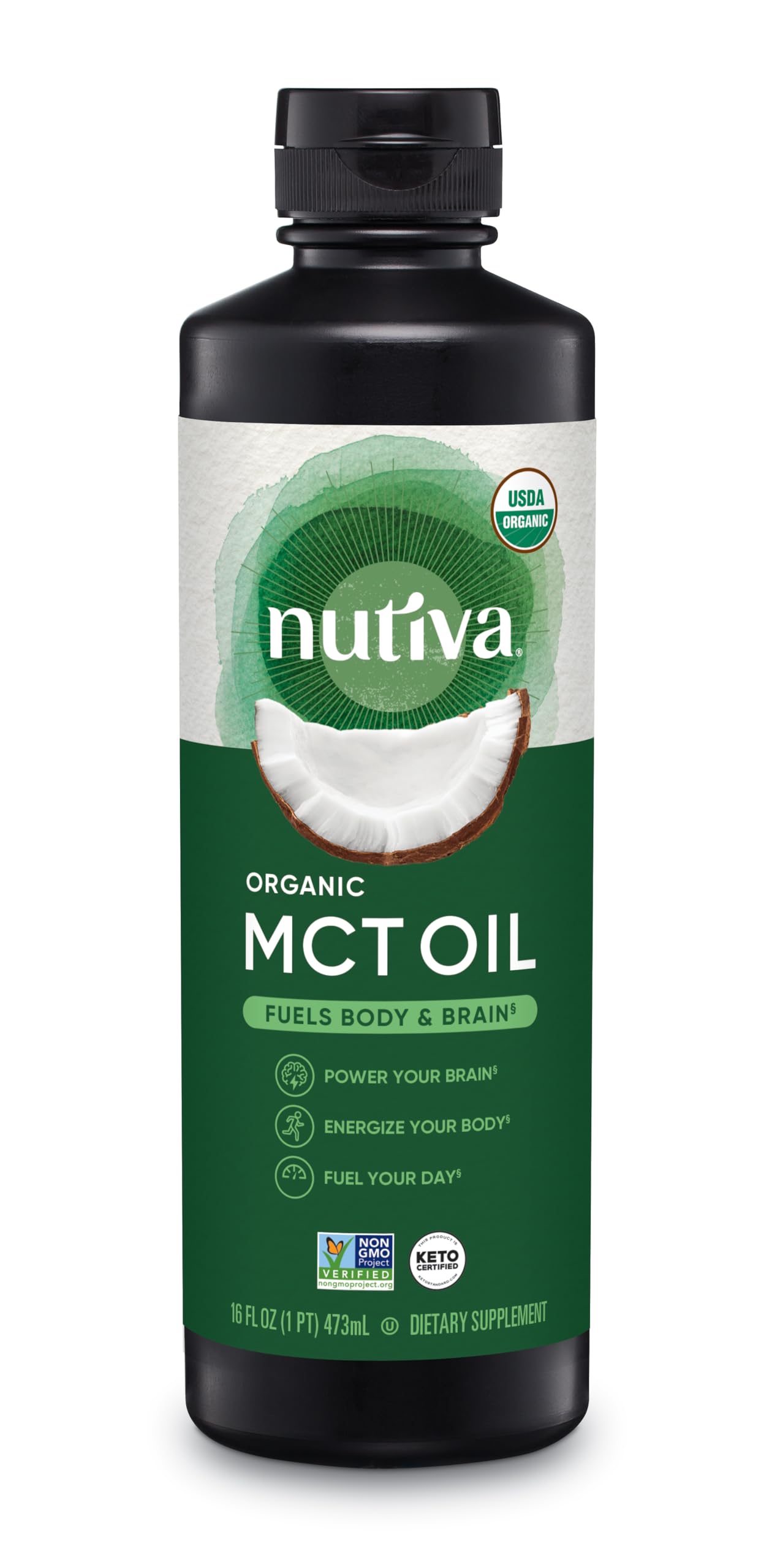 Nutiva Organic MCT Oil, Unflavored, 32 Oz, USDA Organic, Non-GMO, Non-BPA, Whole 30 Approved, Vegan, Gluten-Free & Keto, 14g MCT per Serving & Neutral Flavor for Energy Boost to Coffee, Shakes and Salads — Amazon image 10