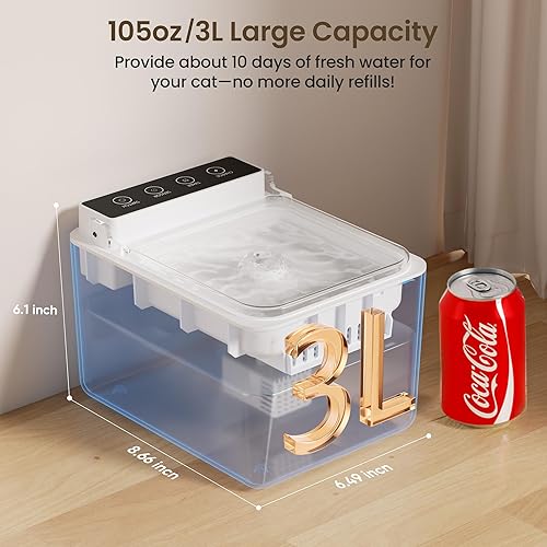 Miniatura 7 de Fuente de agua para gatos con tapa para el polvo, dispensador automático de agua para gatos de 102 onzas  3 litros con pilas, fuente para gatos,