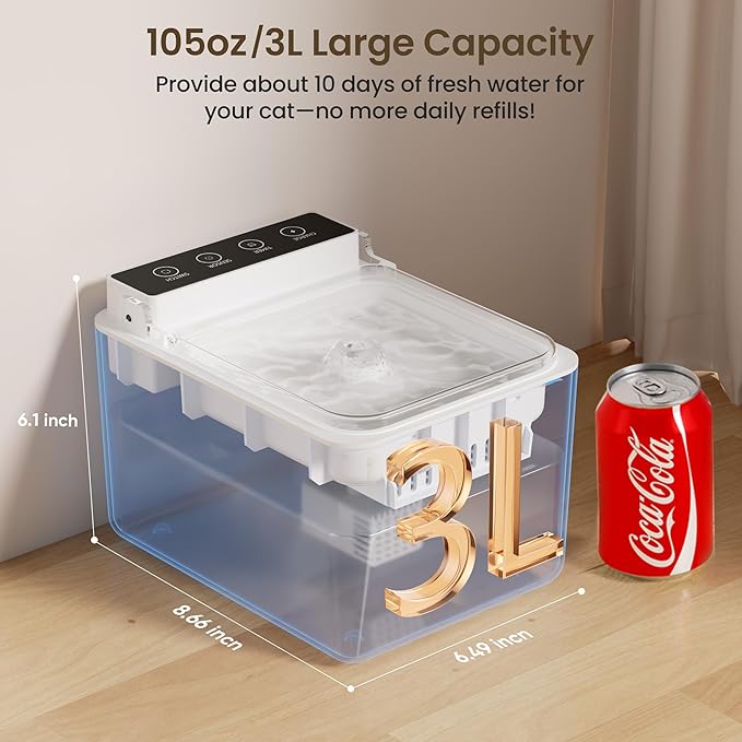 Fuente de Agua para Gatos con Tapa Antipolvo, 3L, Automática, Silenciosa miniatura 7