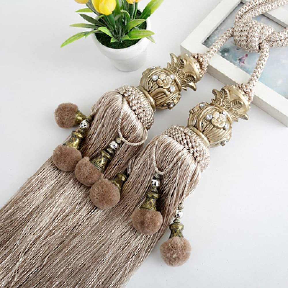 Youther Rideau Corde Européenne Double Boule Rideau Boucle Sangle Suspendue Boule Crochet Glands Embrasse Dos Rideau Accessoires Décoration de La Maison,9