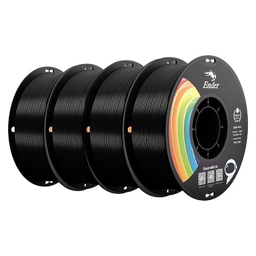 Creality PLA+ Filament 1.75mm 4KG, 3D Printer Filament 4 Pack 1kg Cardboard Spool, Strong Toughness, No-Tangling, Accuracy +/-0.02mm, Multi-Color 3D Printing Filament for Most FDM Printers(4 Black)