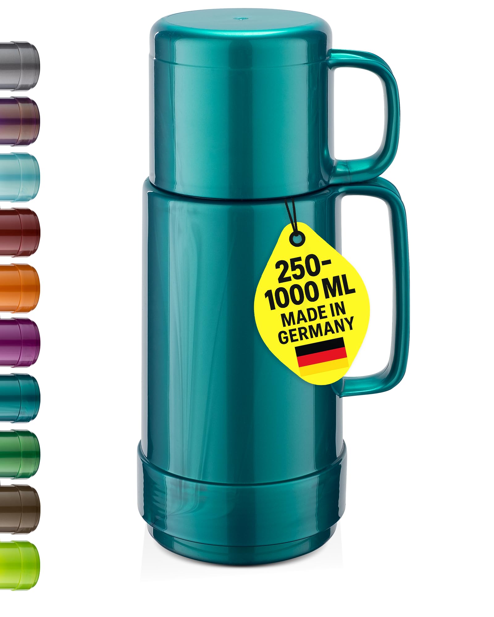 ROTPUNKT Isolierflasche 0,25 L mit integriertem Becher - Hochwertige Isolierkanne Made in Germany I Bis zu 24 h heiß & 36 h kalt (Andreas 80, Shiny Hummingbird)