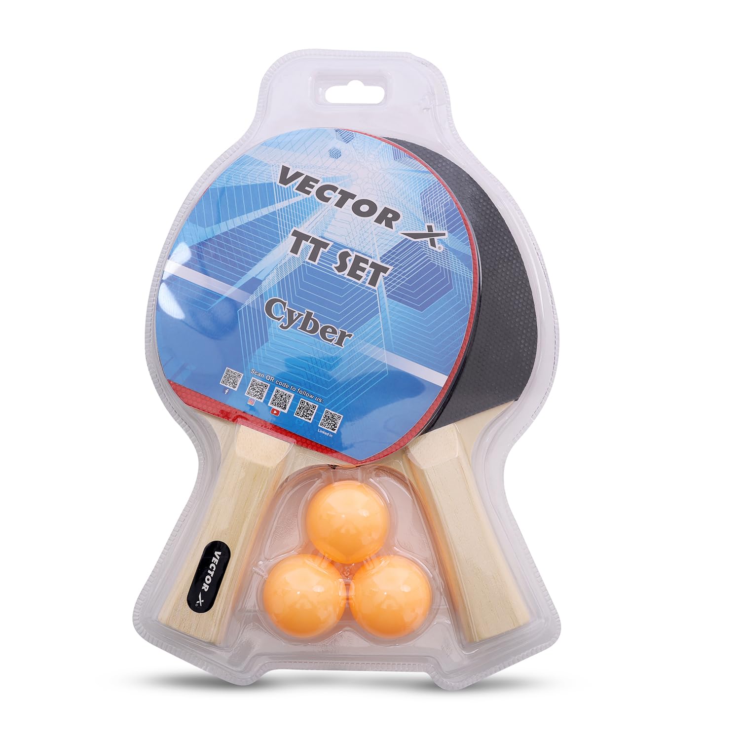 Vector X Cyber Table Tennis Playset (2 Racquets & 3 Balls) (Orange Ball) Table Tennis Racquet and T.T Balls Set (Multi-Color)