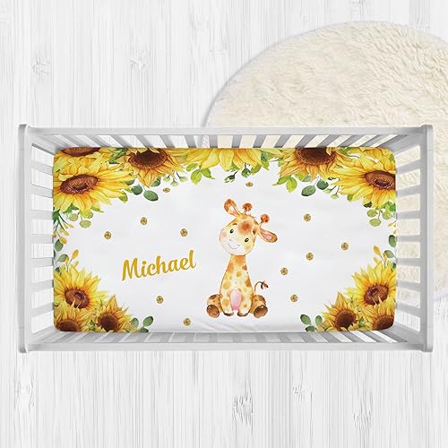 Miniatura 2 de Sábanas personalizadas para cuna de bebé, diseño de jirafa de girasol para bebés, niñas y niños, sábanas ajustadas personalizadas para cuna con
