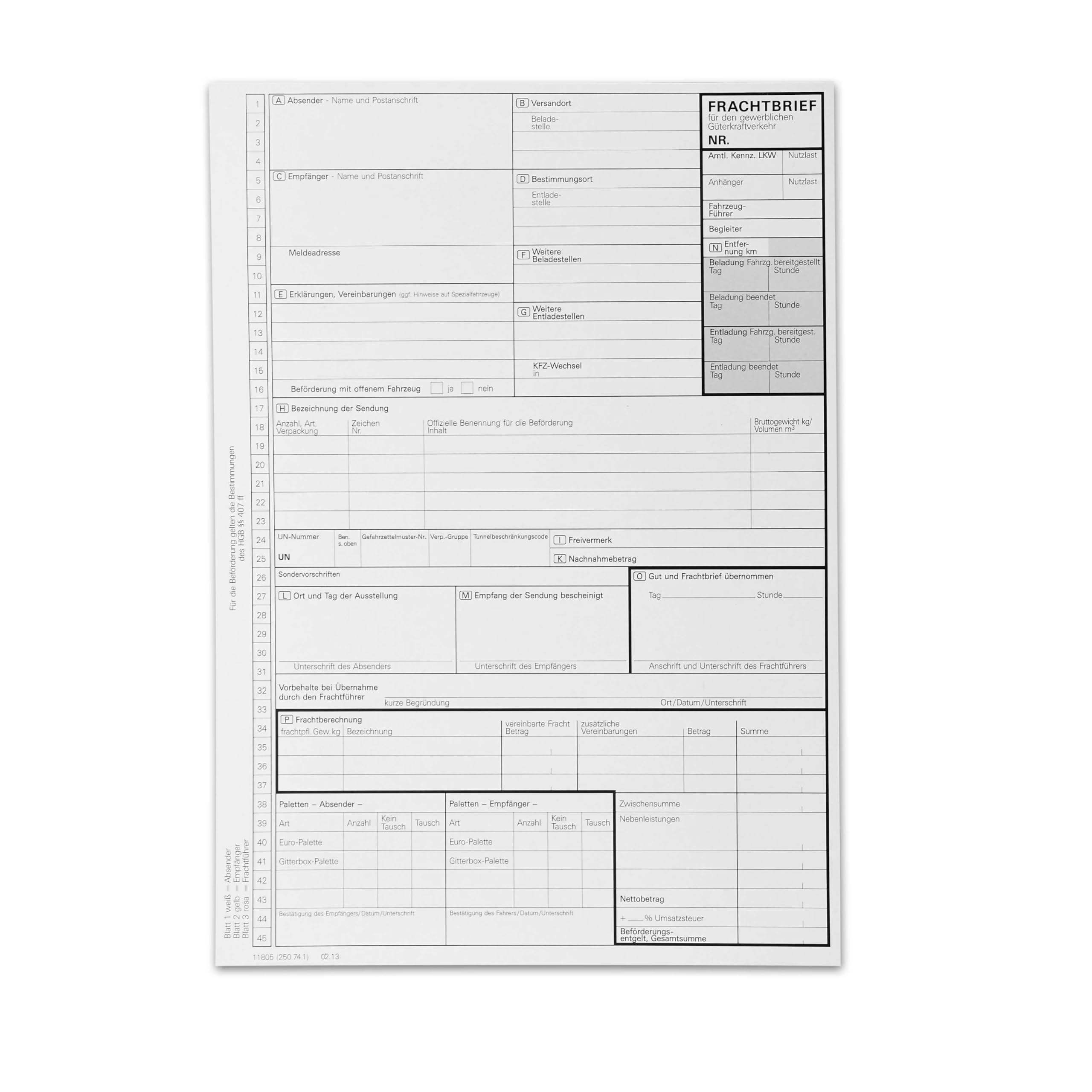 250 x Frachtbrief Einzelsatz 250741 national LKW/KVO Frachtbriefe für Laserdrucker