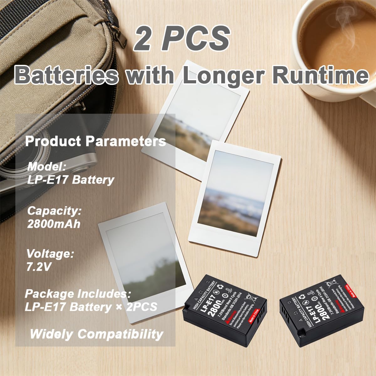 2-Pack 2800mAh LP-E17 Battery - Compatible with Canon EOS R50 RP R10 R8, Rebel T8i T7i T6i, SL2 SL3, EOS M3 M5 M6, 200D 77D 750D 800D Cameras