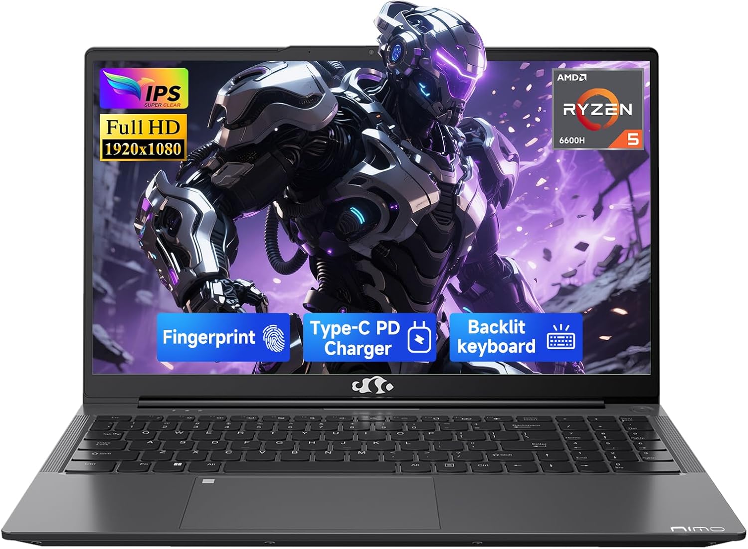 NIMO 15.6" IPS FHD-Gaming-Laptop,AMD Ryzen 5 6600H 32GB DDR5 RAM 1TB SSD (Beat i5-1335U, 6 Cores Up to 4.5GHz) AMD Radeon 660M GPU-Computer with 100W Type-C Backlit Keyboard Fingerprint