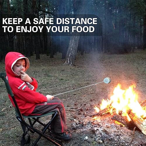 Miniatura 8 de HOOPLE Palitos para asar malvaviscos de 32 pulgadas con bolsa de lona, accesorios de campamento para pincho Smores. Tenedores extensibles de acero