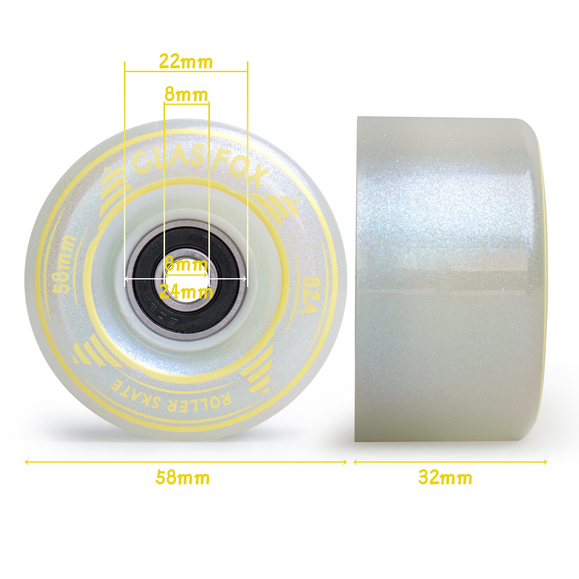 Ruedas para patines para exteriores o interiores, 58 mm, 32 mm, 82 A (juego de 8) (blanco)