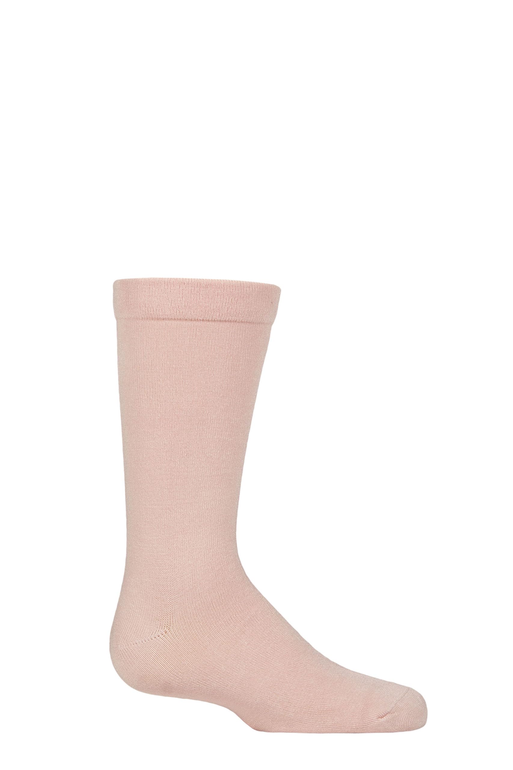 SockShop Kids’ Bamboo Socks with Comfort Cuff and Hand Linked Toes, Plain Bright Solid Striped Colours, Soft and Breathable, 1 Pair Pack Pale Pink 4-5.5