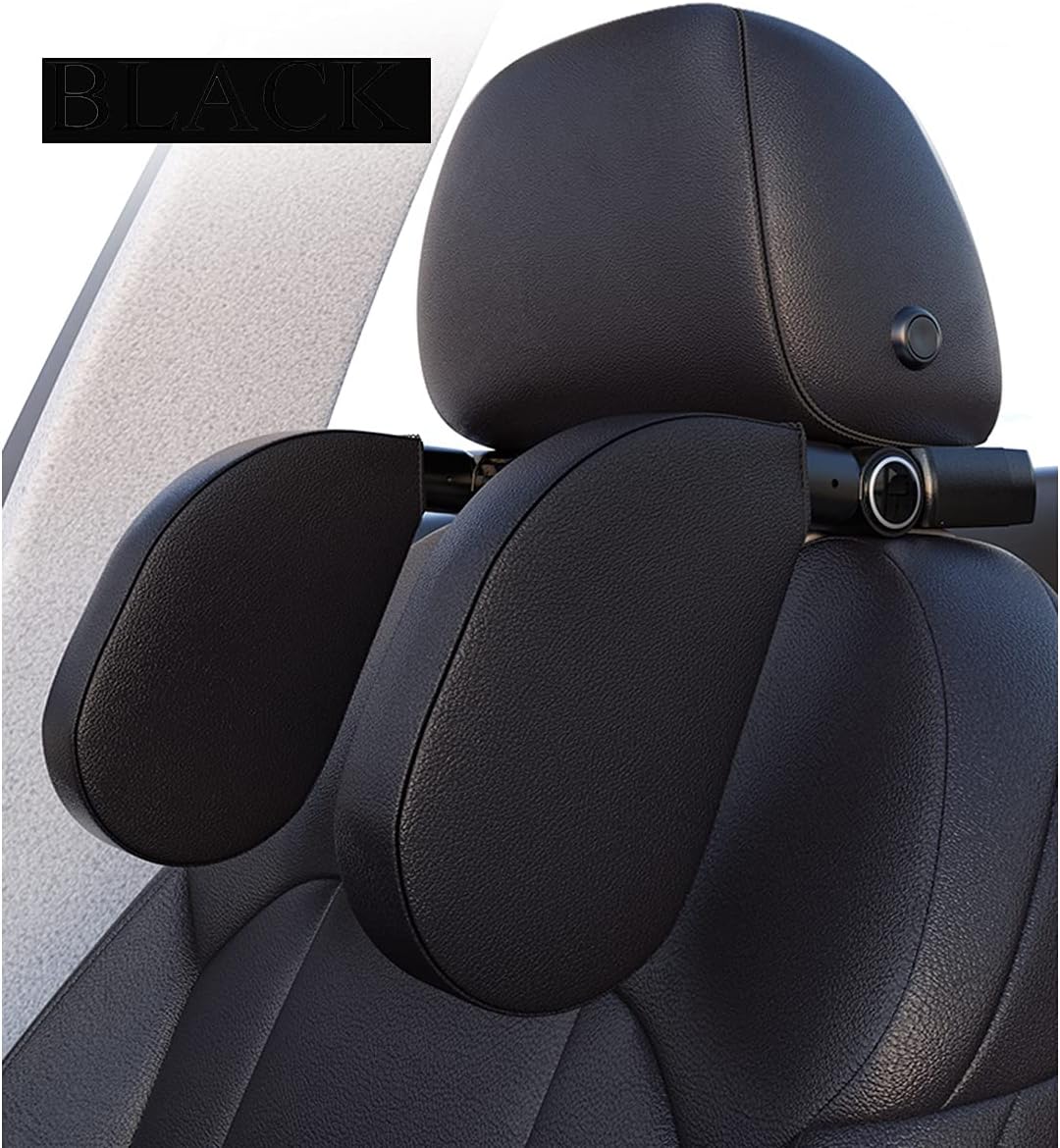Qadir Car Seat Headrest Pillow Premium Head Neck Support Detachable matching storage hook and aromatherapy ，Both Sides Travel Sleeping Cushion for Kid Adults (Black)
