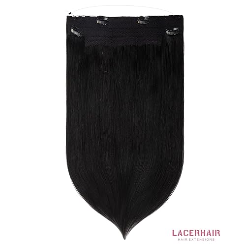 Miniatura 2 de Lacer Extensiones de cabello humano de 12 pulgadas, con alambre negro azabache, extensiones de cabello humano real, con alambre transparente
