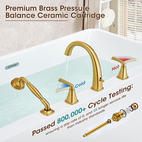 Miniatura 62 de Grifo de bañera romana de alto flujo con ducha de mano, grifo de bañera negro mate de 4 agujeros con válvula, grifos de bañera generalizados