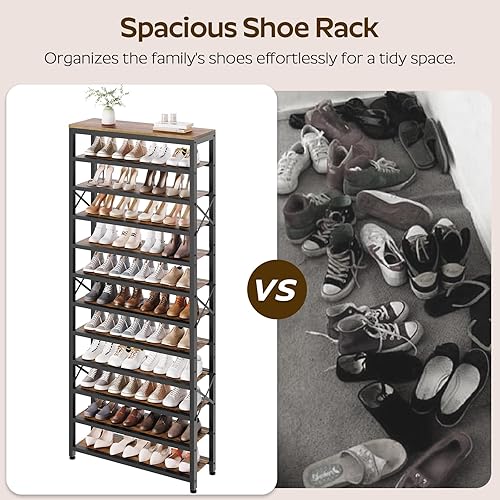 Miniatura 7 de Zapatero alto de 12 niveles, almacenamiento de zapatos de madera para armario con capacidad para 48 pares, estante resistente para zapatos con