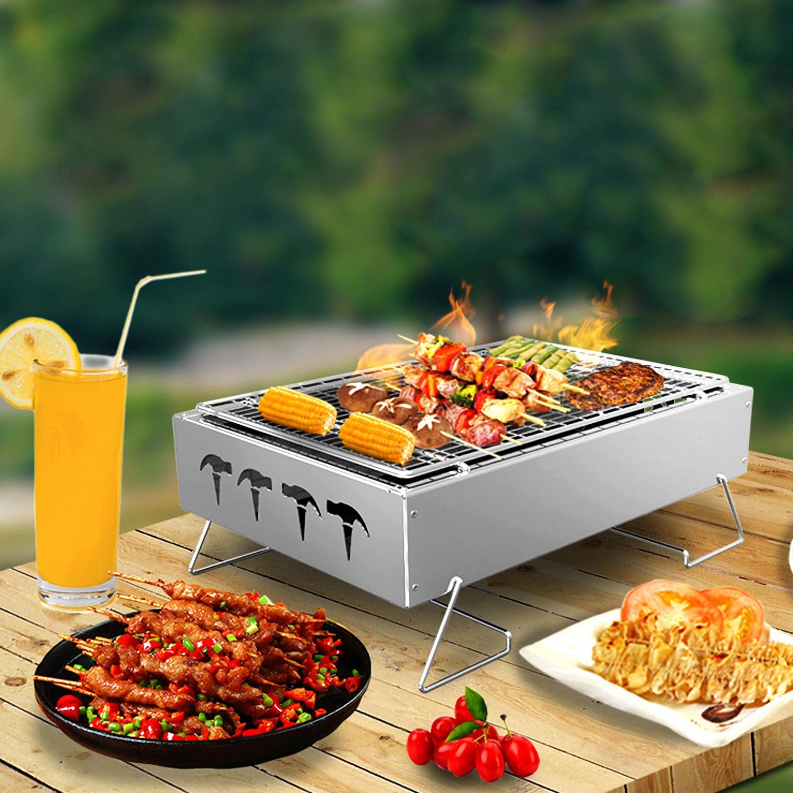 Parrilla de mesa de acero inoxidable, mini parrilla de barbacoa pequeña plegable para el hogar, parrilla de carbón portátil para picnic al aire libre para acampar,Style1,Size