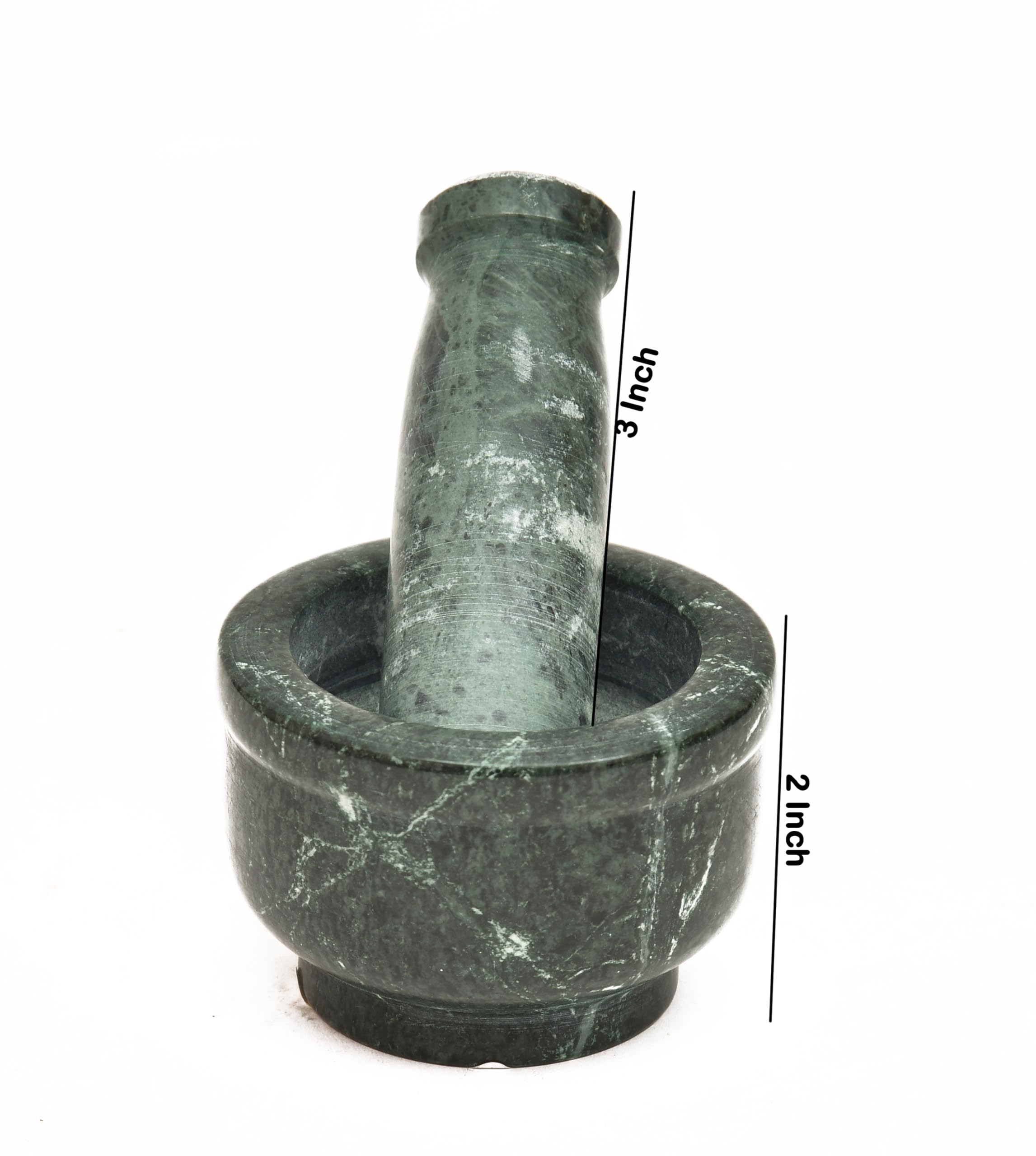 OGGN Green Marble Mortar Pestle Set, Imam Dasta, Natural Stone Okhli, Spice Mixer Kharal, Kitchen Khalbatta Masher, Ginger Garlic Crusher, Masala Kutni for Cooking (3 X 2 Inch) 2