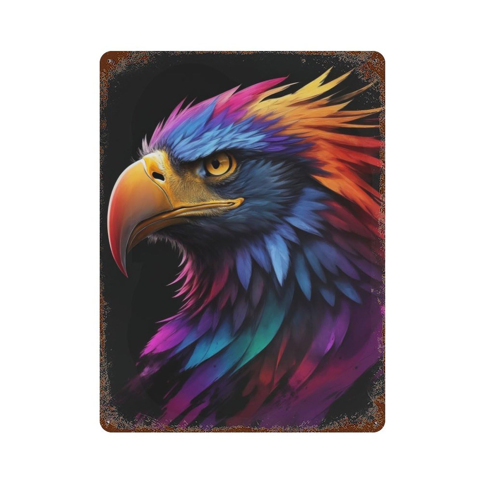 Rust Effect Eagle Splash Painting Vintage Rust Metal Sign 15.7"x11.8", Vintage Wall Decor for Garage, Bar And Workshop Decor