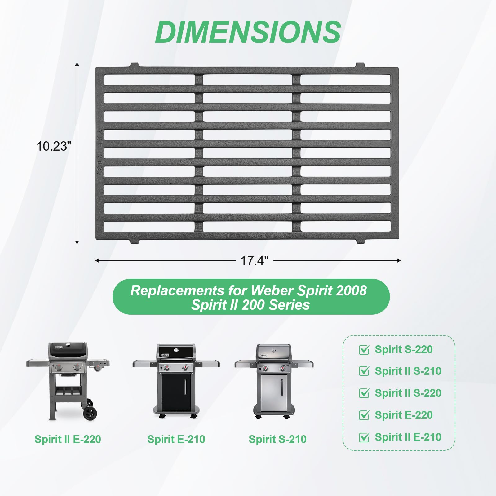 7637 Gusseisen Grillrost für Weber Spirit 200 Serie, Grillrost Ersatz für Spirit I & II 210 (Bedienknöpfe vorne) gekauft e210 e220 s210 s220 Gasgrills, 44,5CM Grillrost Gasgrills Ersatzteile Zubehör