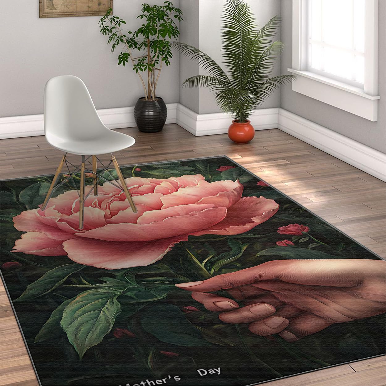 Tappeto per la Festa della Mamma 140x180cm Peonia rosa Fiori astratti moderni lavabili Tappeto sottile per camera da letto Sala da pranzo Casa colonica Nursery
