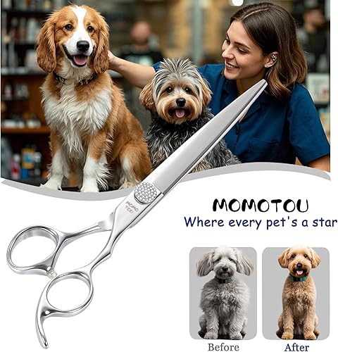 Miniatura 6 de Tijeras profesionales rectas de aseo para perros con diamante de simulación de acero inoxidable 440C pulido para mascotas y gatos Tijeras de corte