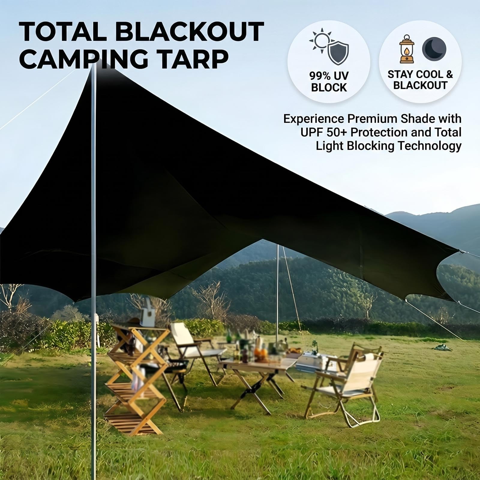 Toldo Acampada Impermeable, Parasol Playa Grande con 2 Palos, 4.4x4.5m Carpas Exterior Y Lona Tarp Portátil, Accesorios Camping para Refugio Solar(Opaline,450x440cm)