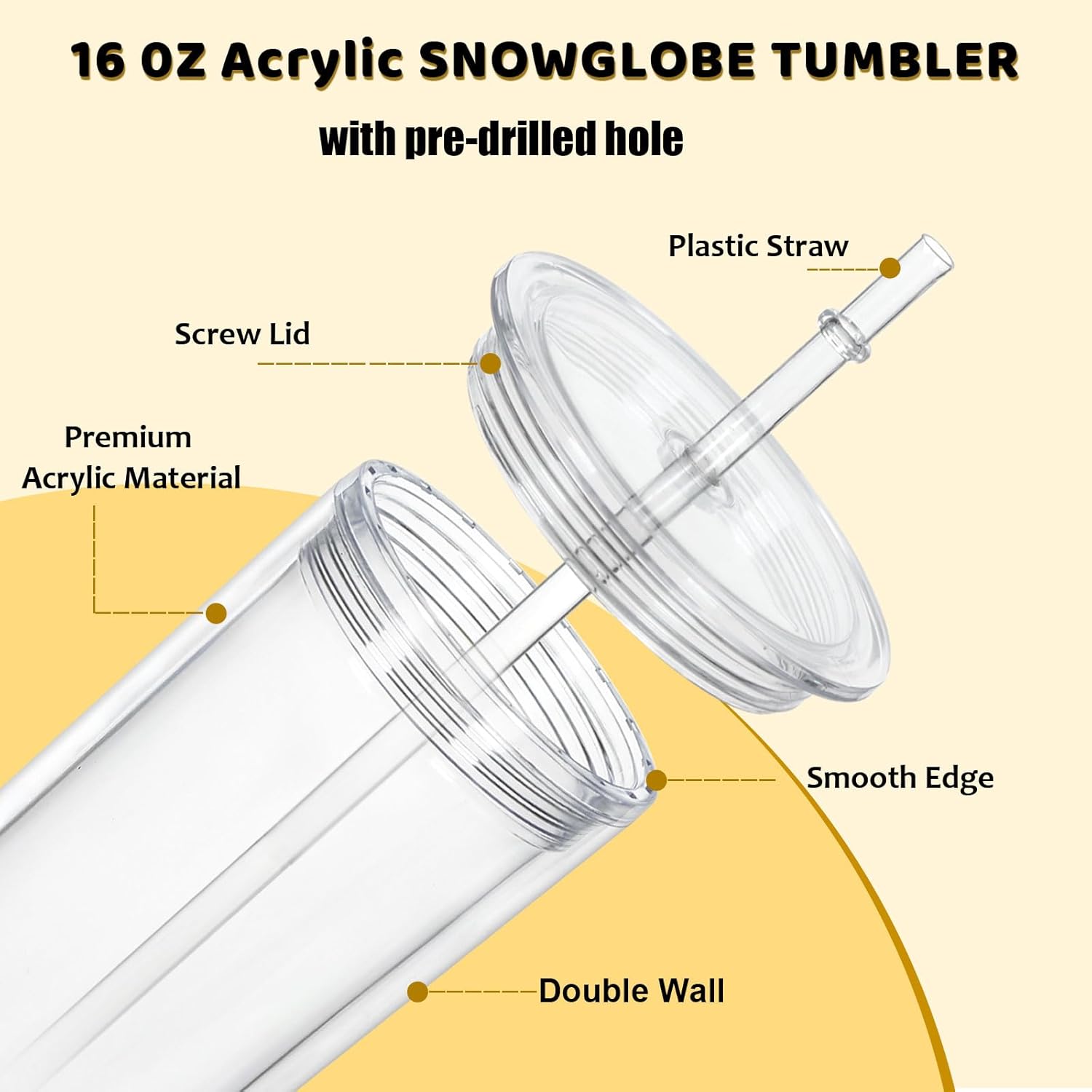 16 Oz Acrylic Snowglobe Tumbler, 8 Pack Pre-Drilled Double Wall Plastic Skinny Snowglobe Cup for Glitter Snow Globe DIY - Image 2