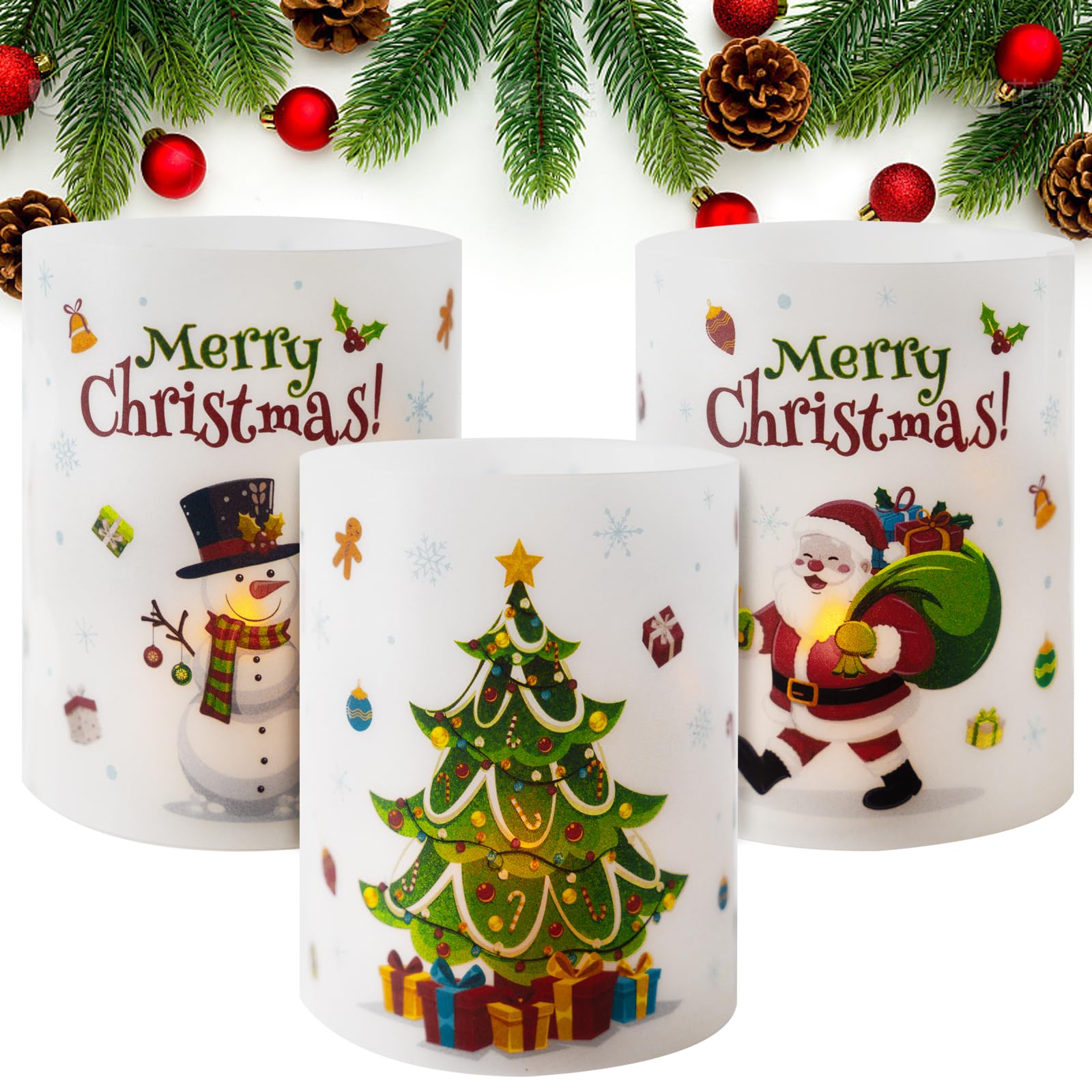 BOOMTOP 12pcs Portavela para Decoración Mesa Navidad, Farol Funda Vela Navidad de Muñeco Nieve Papá Noel Árbol, Mini Decoraciñon Lámpara Mesa, Vela Decoración, Portavelas de Vela PVC Pequeñas Navidad