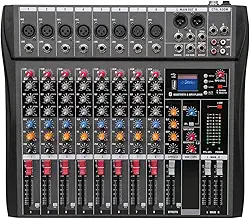 GSLWLKJ Mesa De Som Profissional Digital 8 Canais, Console Bluetooth Para Estúdio Ao Vivo, Mixagem Áudio Usb (110V-220V)