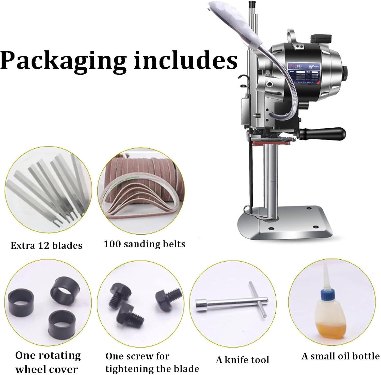 Cortadora de Tela Eléctrica Vertical con Cuchilla Recta - Máquina de Corte para Tela,Cuero y Papel,con Afilador Automático y Luz LED de Trabajo 12inches