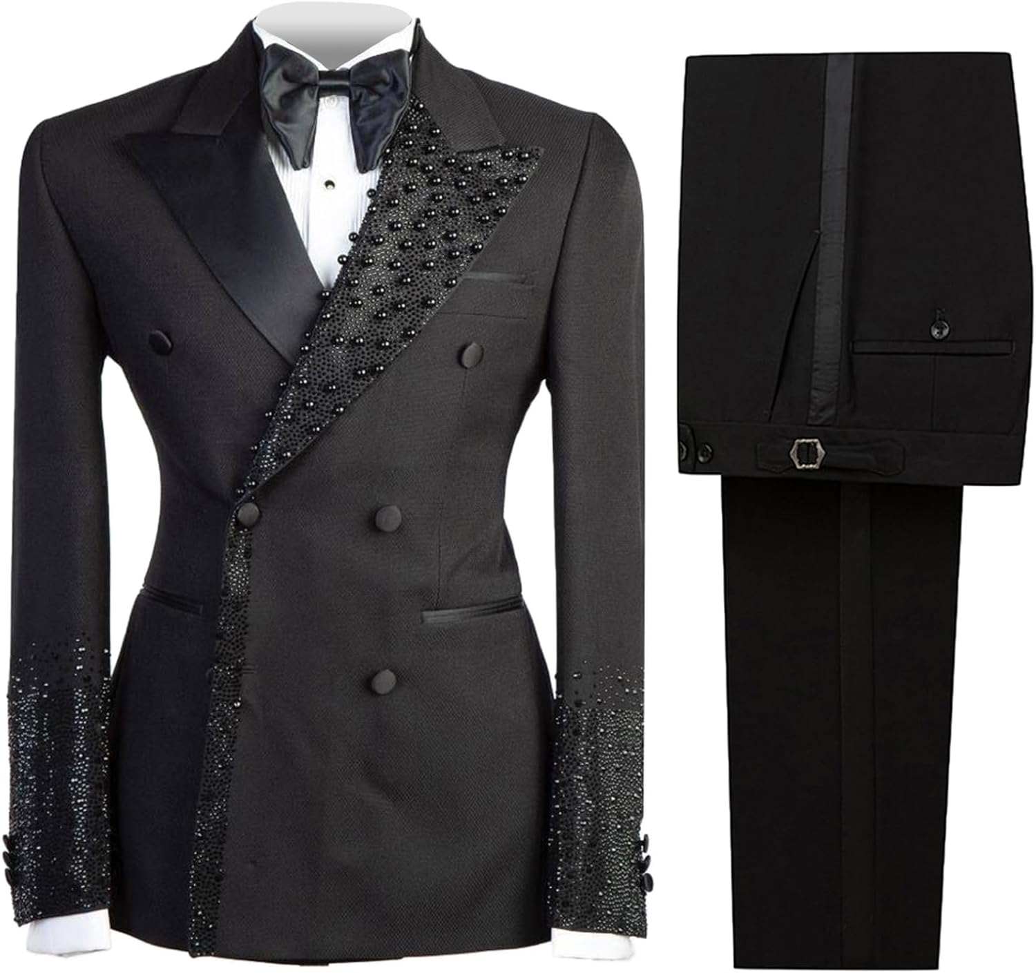 Men's Luxury Tuxedo Slim Fit Wedding Groom Men Black and Gold Sequin Peaked Lapel for Prom Party Dinner