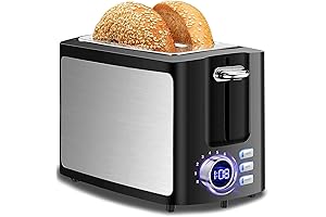 2 Slice Wide Slot Toaster with Bagel/Defrost Functions & LCD Countdown Timer