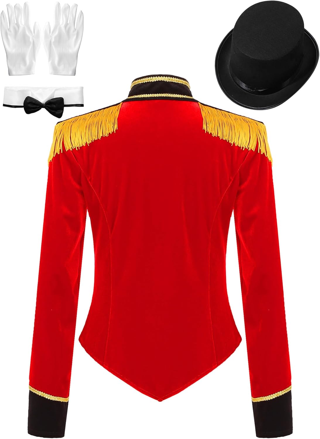 JEYPINMI Women's Red Circus Ringmaster Costume Tassel Jacket Lion Trainer Cosplay Costume with Hats Red_Suit 3X-Large