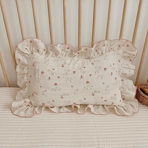 Vista 220 de BuLuTu Funda de almohada de muselina de algodón para niños pequeños, tamaño estándar, estampado de flores de Galsang, suave funda de almohada